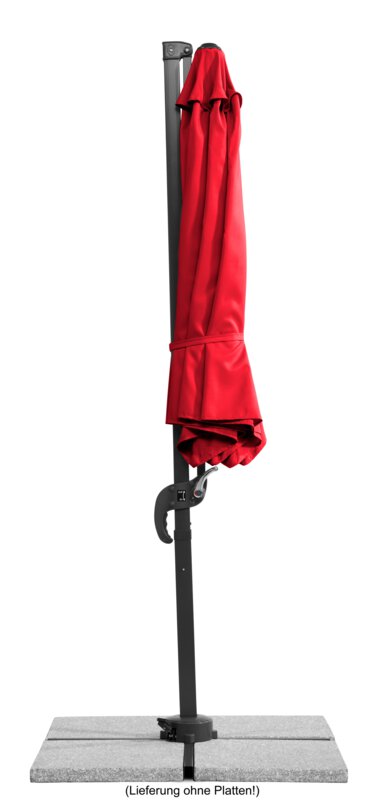 Schneider parasol Rhodos Junior in red, 300 cm diameter, closed, on a white background.