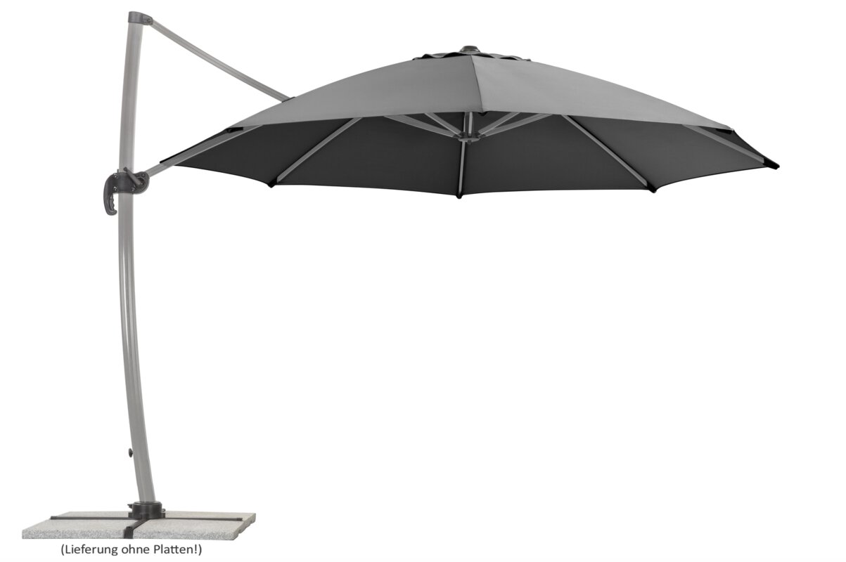 Schneider parasol Rhodos Rondo in anthracite, 350 cm diameter, on a white background.