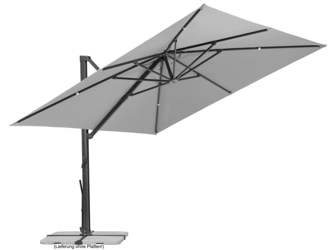 Schneider parasol Rhodos Smart in silver grey, 300x300 cm, on a white background.