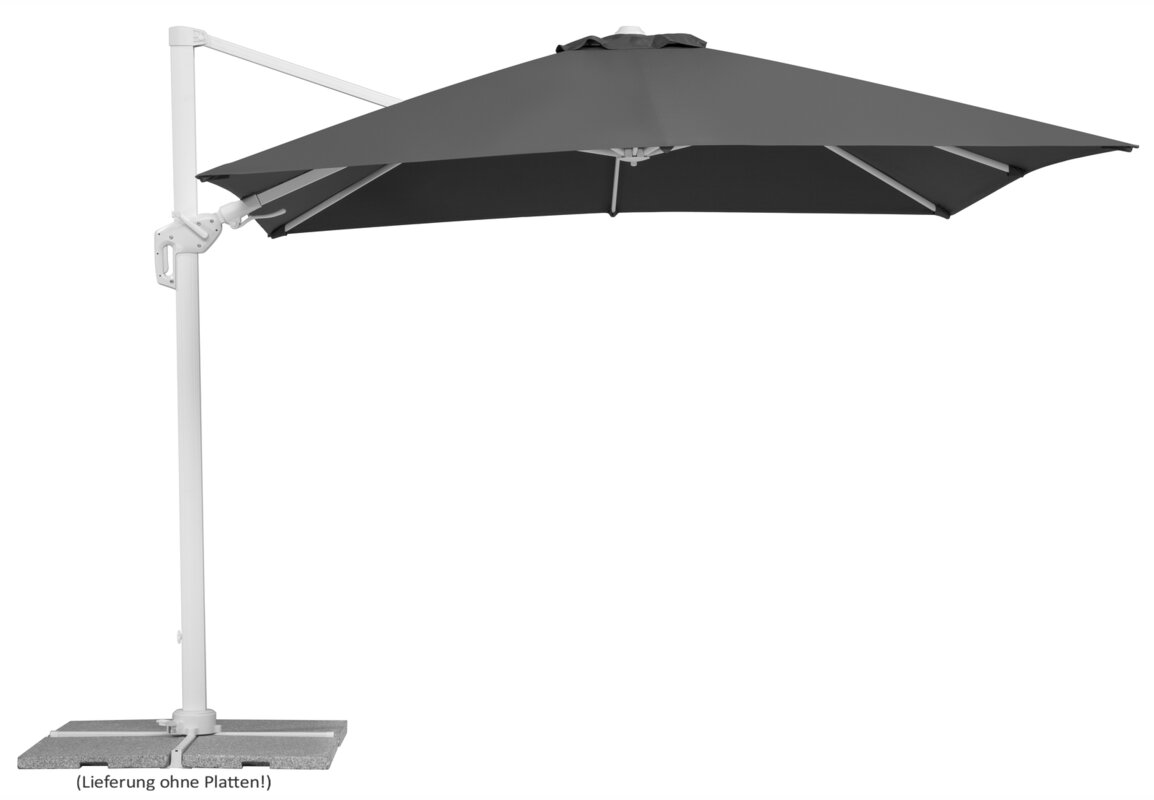 Schneider parasol Rhodos Twist Bianco in anthracite, 300x300 cm, on a white background.