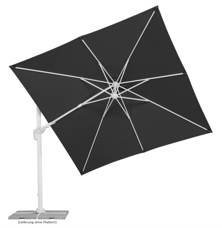 Schneider parasol Rhodos Twist Bianco in anthracite, 300x300 cm, tilted, on a white background.