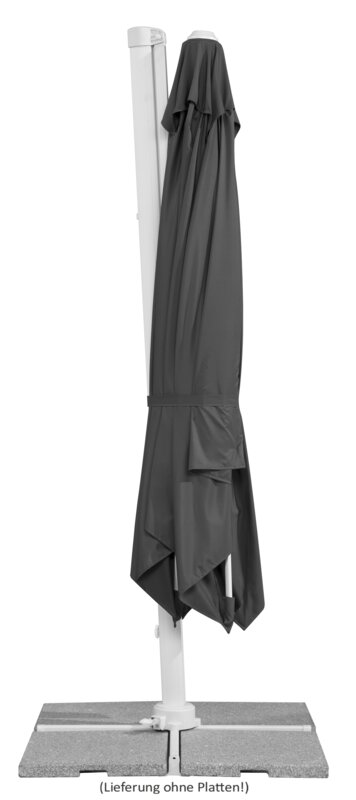 Schneider parasol Rhodos Twist Bianco in anthracite, 300x300 cm, closed, on a white background.