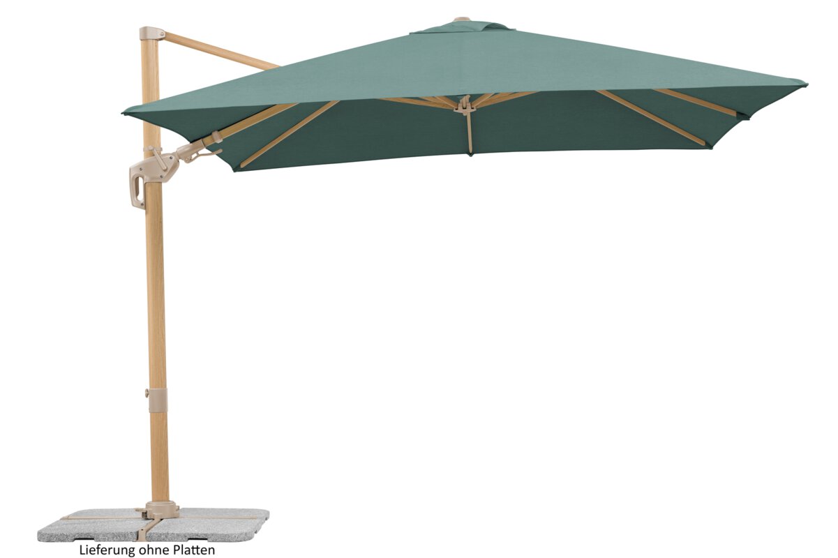 Schneider Sonnenschirm Rhodos Twist Loft in Grün, 300x300 cm, auf weißem Hintergrund.