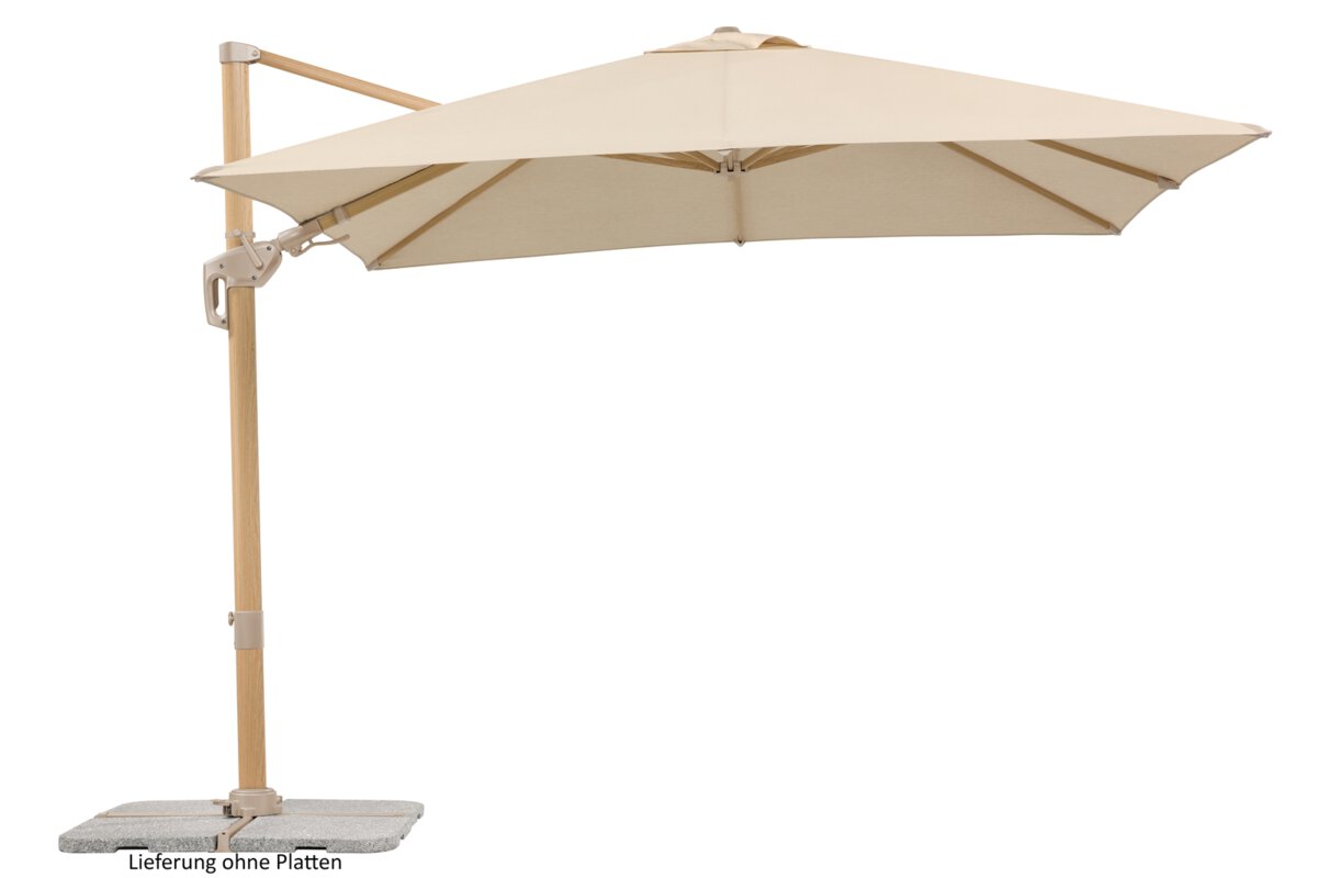Schneider Sonnenschirm Rhodos Twist Loft in Natur, 300x300 cm, auf weißem Hintergrund.