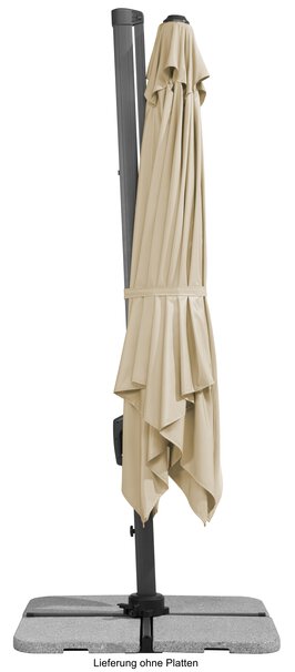 Schneider parasol Rhodos Twist in ecru, 300x300 cm, closed, on a white background.