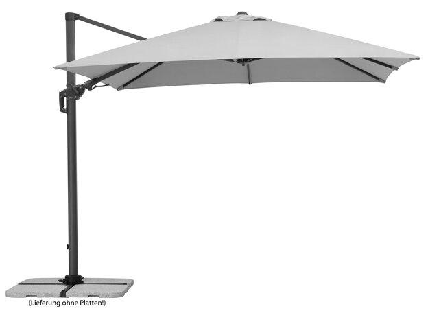 Schneider Sonnenschirm Rhodos Twist  in Silbergrau, 300x300 cm, auf weißem Hintergrund.