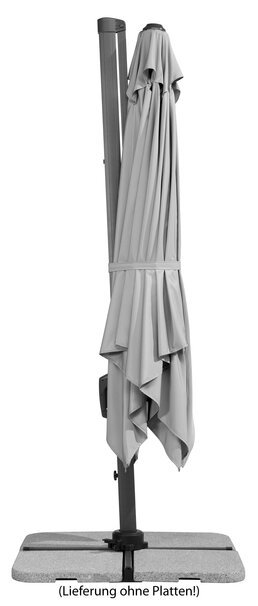 Schneider Sonnenschirm Rhodos Twist  in Silbergrau, 300x300 cm, geschlossen, auf weißem Hintergrund.