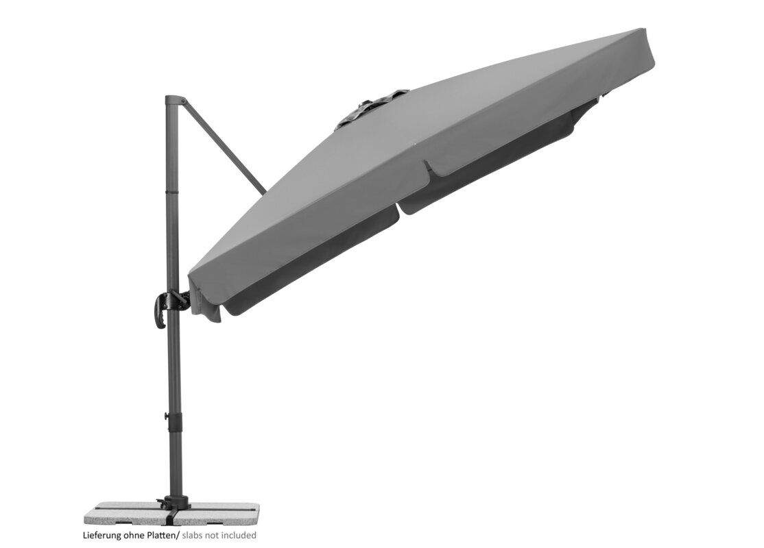 Schneider parasol Rhodos in anthracite, 300x300 cm, inclined, on a white background.