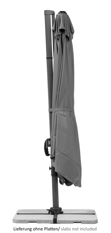 Schneider parasol Rhodos in anthracite, 300x300 cm, closed, on a white background.
