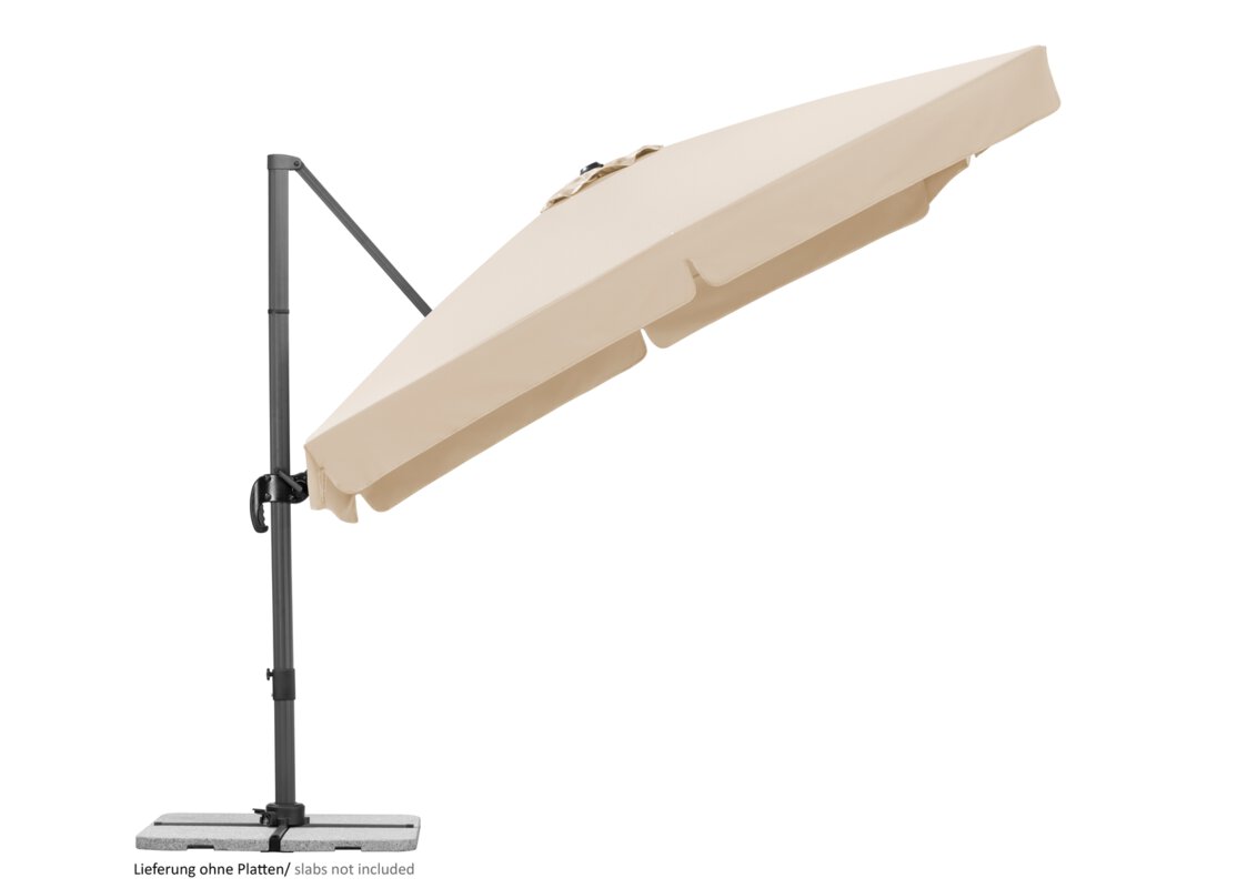 Schneider parasol Rhodos in ecru, 300x300 cm, inclined, on a white background.