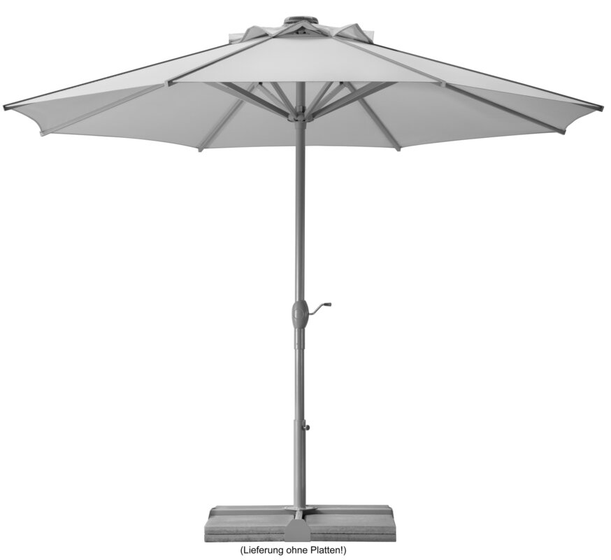 Schneider parasol Rooftop in silver grey, 350 cm diameter, on a white background.