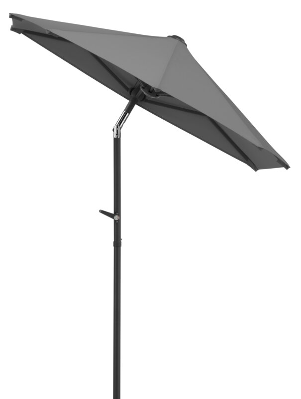 Schneider Sonnenschirm Salerno mezza in Anthrazit, 150x150 cm, geneigt, auf weißem Hintergrund.
