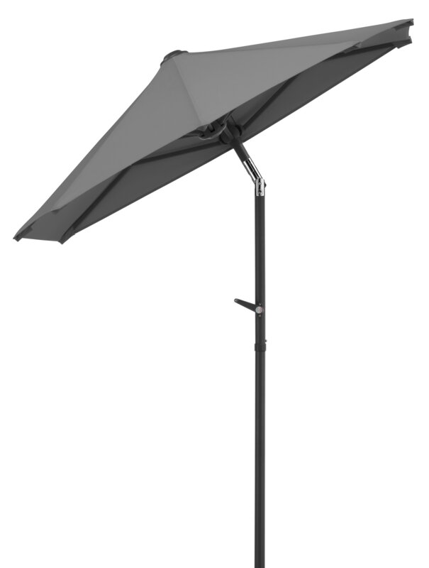 Schneider Sonnenschirm Salerno mezza in Anthrazit, 150x150 cm, geneigt, auf weißem Hintergrund.