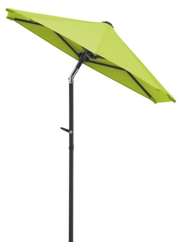 Schneider parasol Salerno mezza in apple green, 150x150 cm, inclined, on a white background.