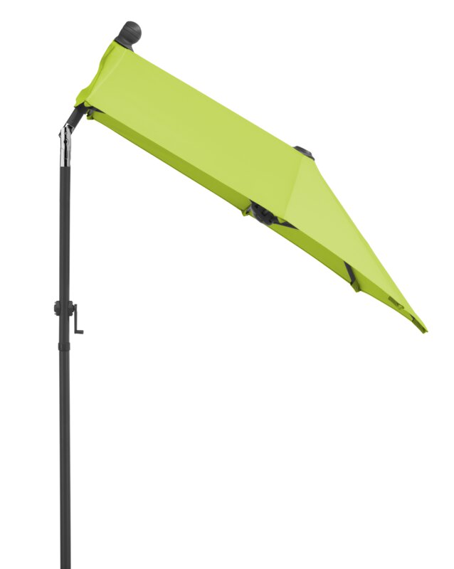 Schneider parasol Salerno mezza in apple green, 150x150 cm, inclined, on a white background.