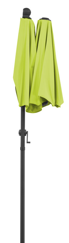 Schneider parasol Salerno mezza in apple green, 150x150 cm, closed, on a white background.