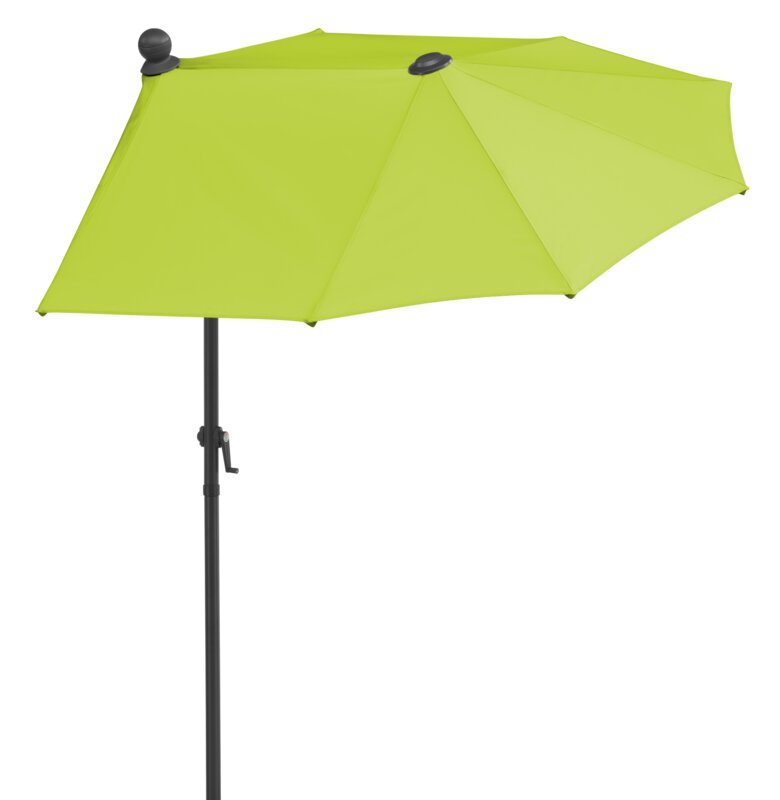 Schneider parasol Salerno mezza in apple green, 150x150 cm, inclined, on a white background.