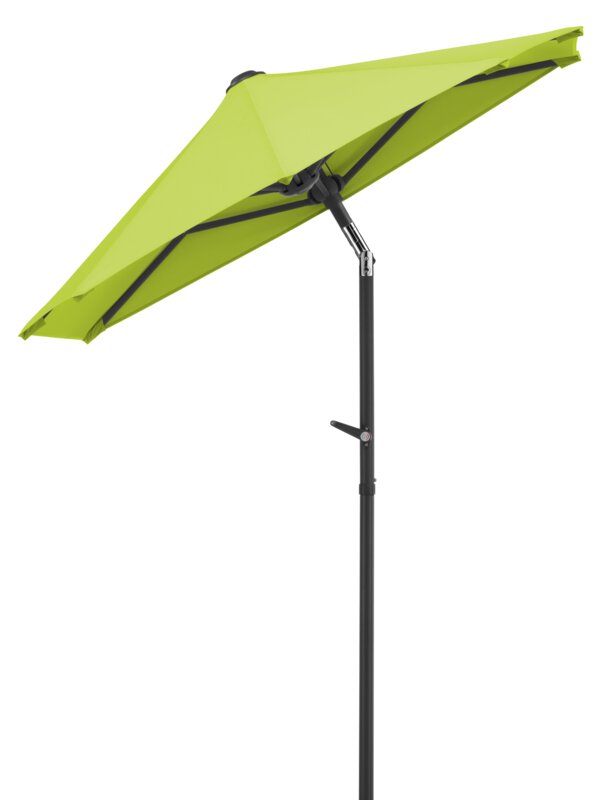 Schneider parasol Salerno mezza in apple green, 150x150 cm, inclined, on a white background.