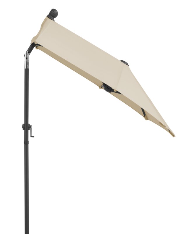 Schneider parasol Salerno mezza in ecru, 150x150 cm, inclined, on a white background.