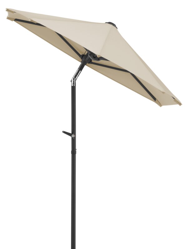 Schneider parasol Salerno mezza in ecru, 150x150 cm, inclined, on a white background.
