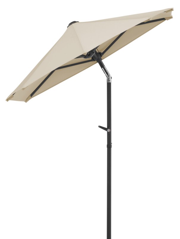Schneider parasol Salerno mezza in ecru, 150x150 cm, inclined, on a white background.