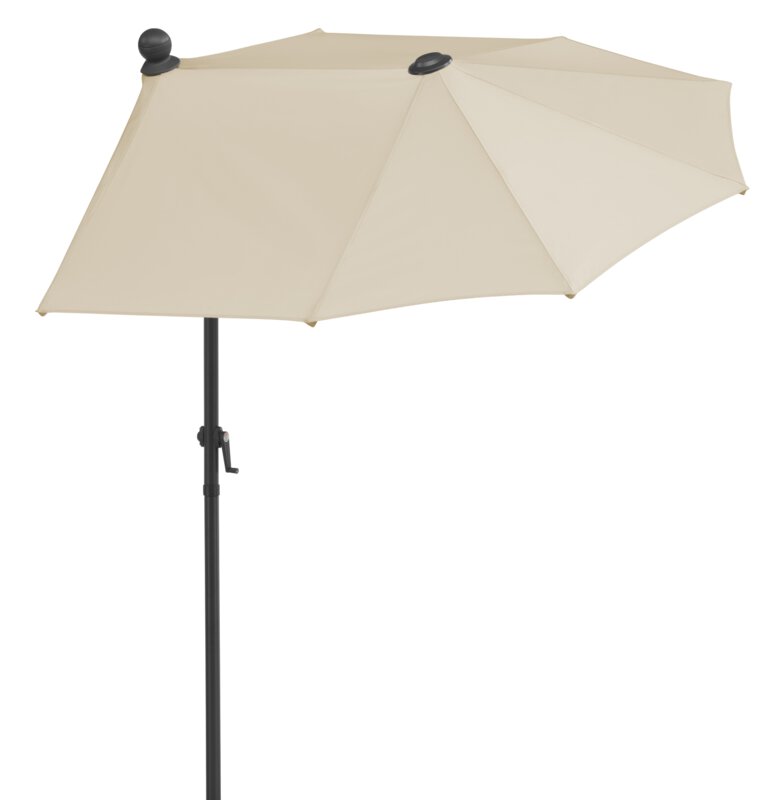 Schneider parasol Salerno mezza in ecru, 150x150 cm, inclined, on a white background.