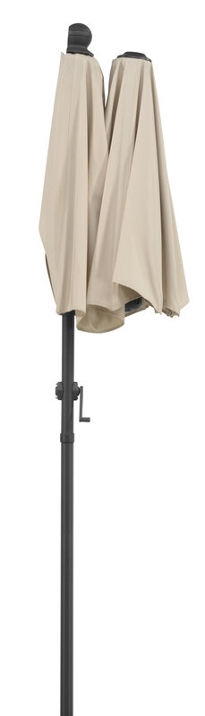 Schneider parasol Salerno mezza in ecru, 150x150 cm, closed, on a white background.