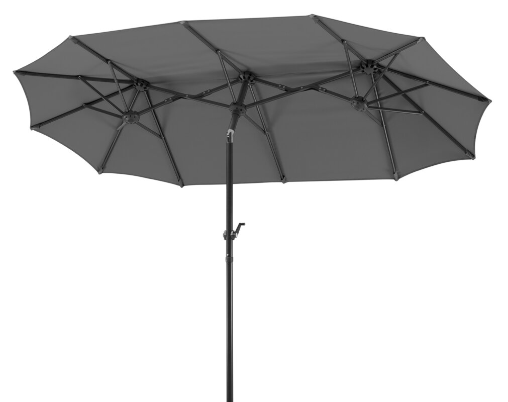 Schneider parasol Salerno in anthracite, 300x150 cm, tilted, on a white background.
