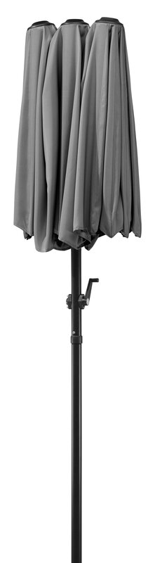 Schneider parasol Salerno in anthracite, 300x150 cm, closed, on a white background.