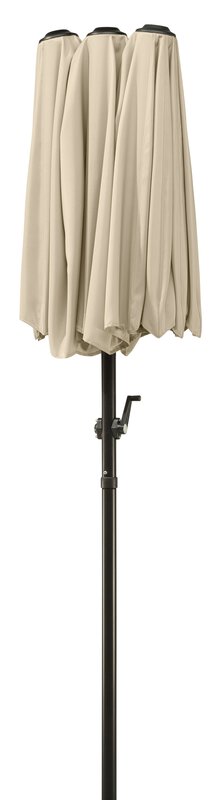 Schneider parasol Salerno in ecru, 300x150 cm, closed, on a white background.