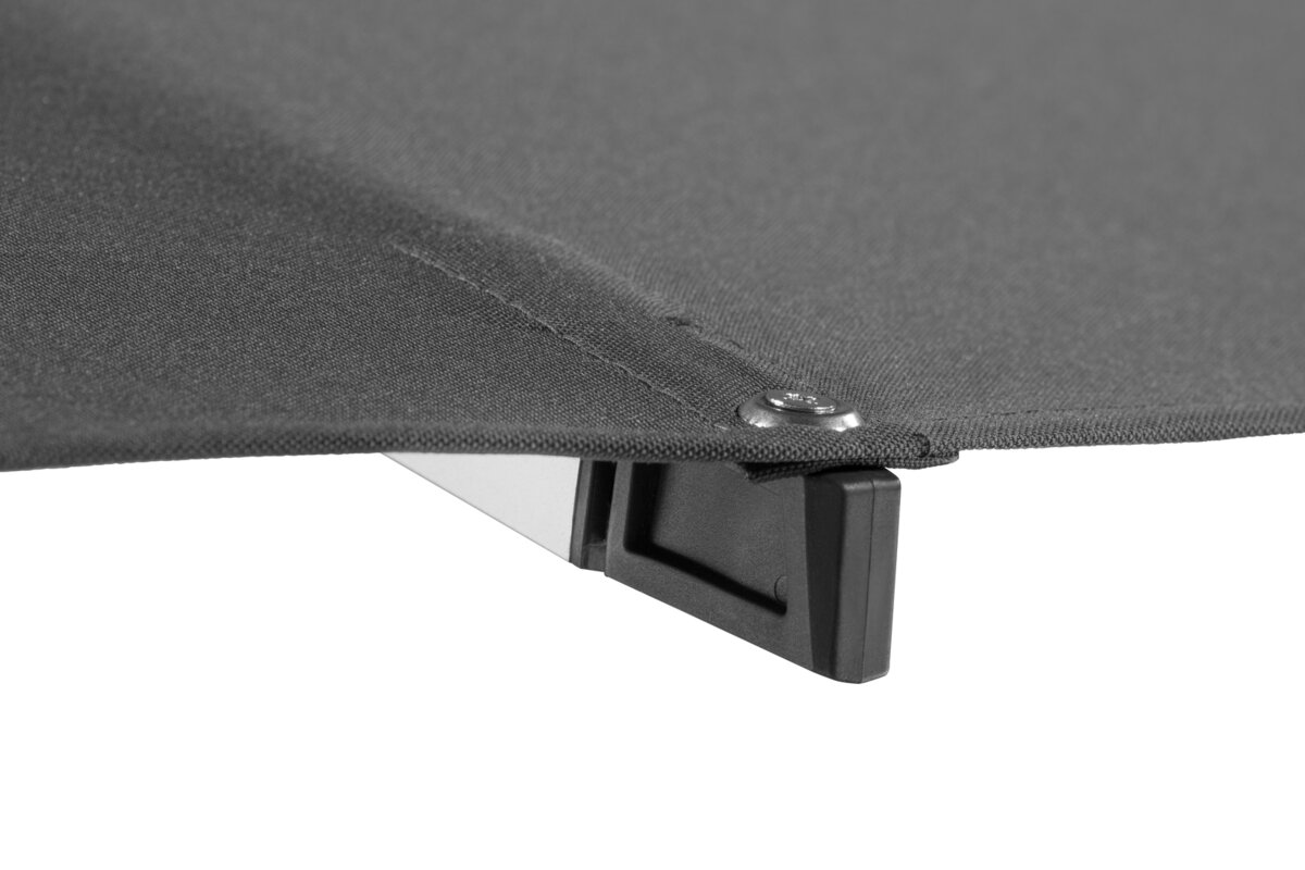 Schneider parasol Santorini in anthracite, 325x325 cm - close-up of the end of the ribs.