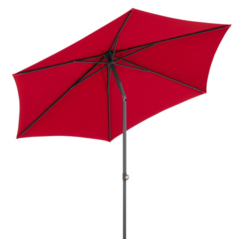 Schneider parasol Sevilla in red, 270 cm diameter, tilted, on a white background.