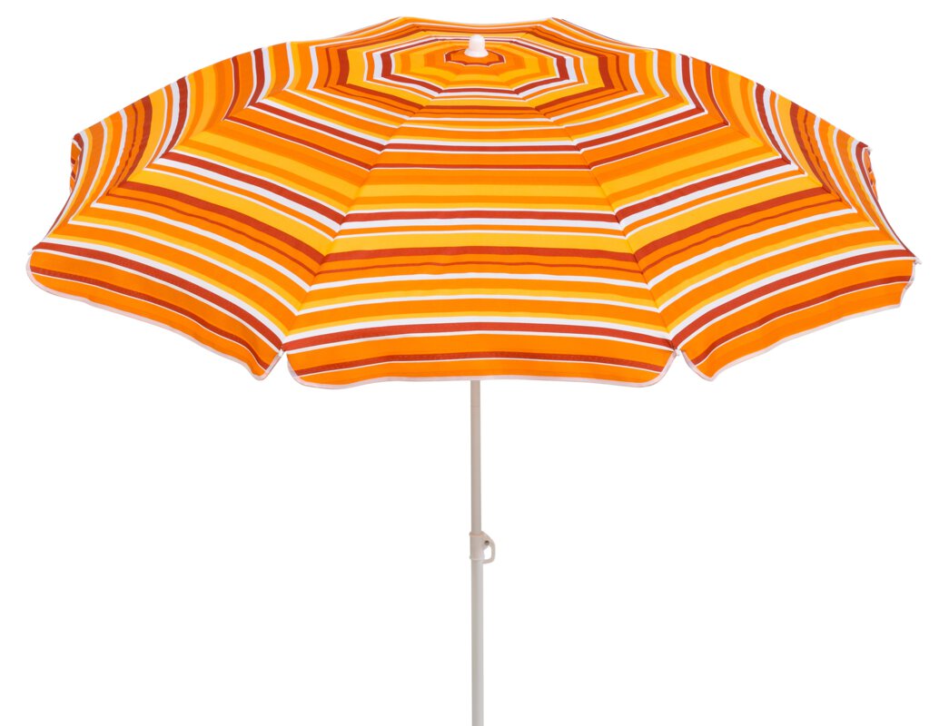 Faltbarer Schneider Sonnenschirm Shorty mit Streifenmuster in Orangetönen vor weißem Hintergrund – kompakter Reiseschirm mit kleinem Packmaß, ideal für Strand und Freibad. Hinweis: Tragetasche wird mitgeliefert.