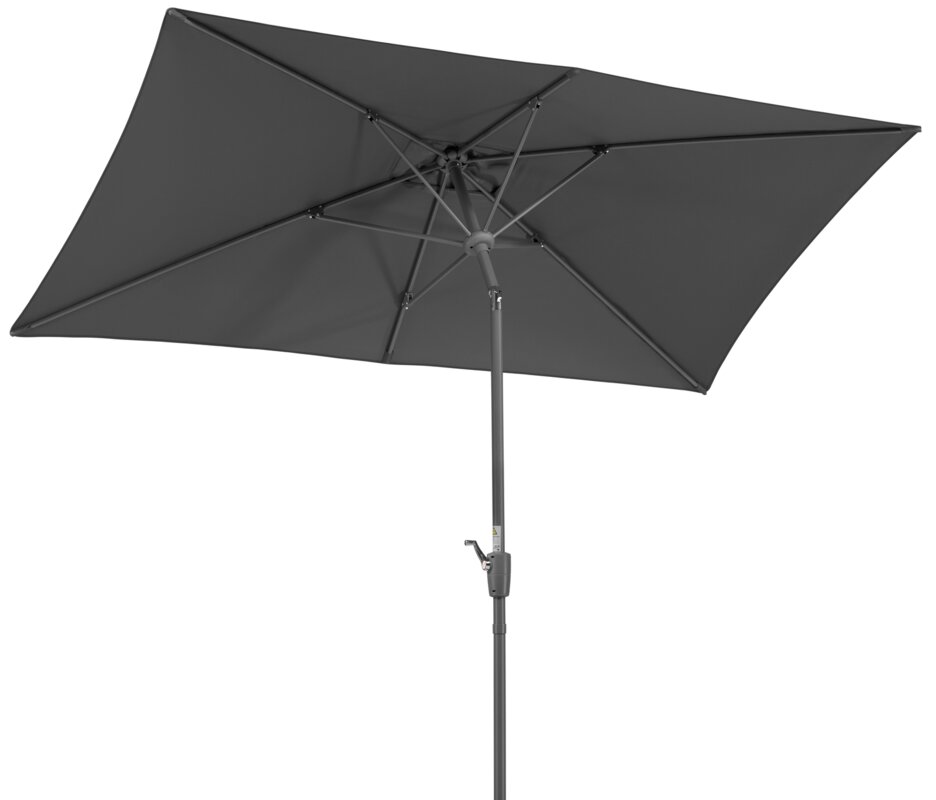 Schneider parasol Tunis in anthracite, 270x150 cm, tilted, on a white background.