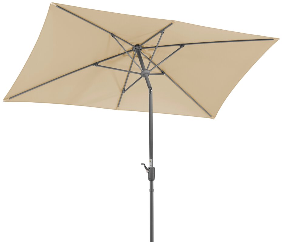 Schneider parasol Tunis in ecru, 270x150 cm, tilted, on a white background.