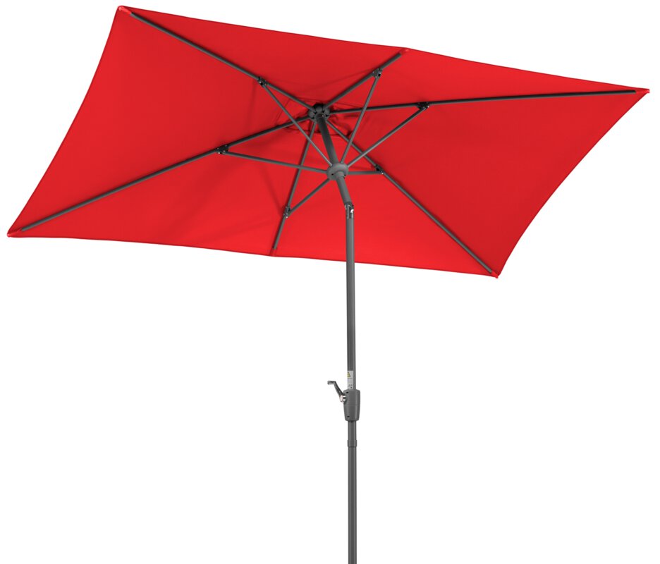 Schneider parasol Tunis in red, 270x150 cm, tilted, on a white background.