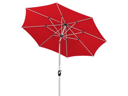 Schneider Sonnenschirm Venedig in Rot, 270 cm Durchmesser, geknickt, auf weißem Hintergrund.