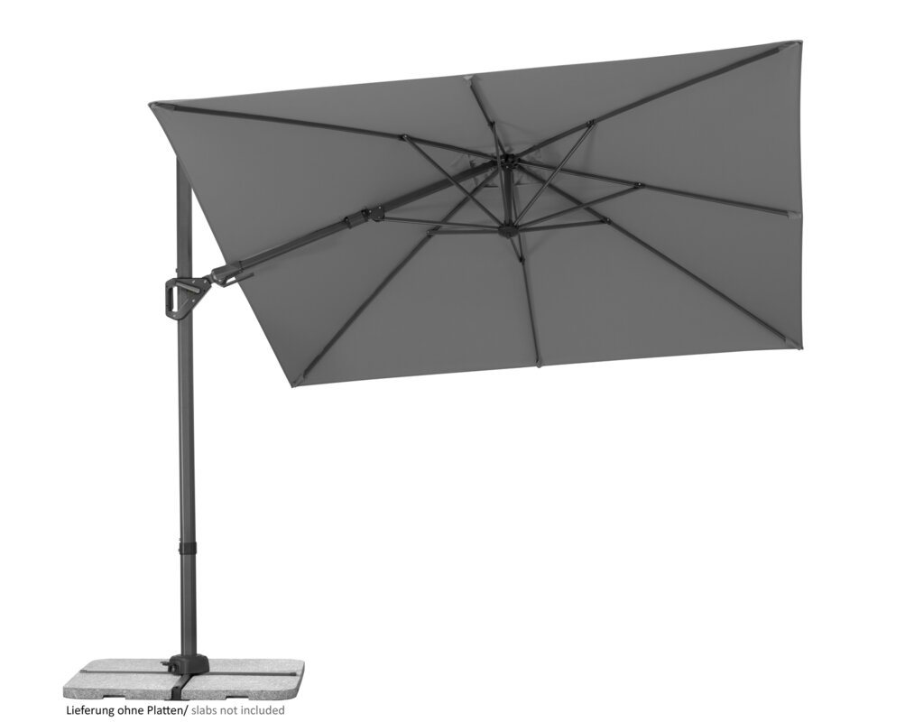 Schneider Sonnenschirm Vivasol in Anthrazit, 270x270 cm, gekippt, auf weißem Hintergrund.