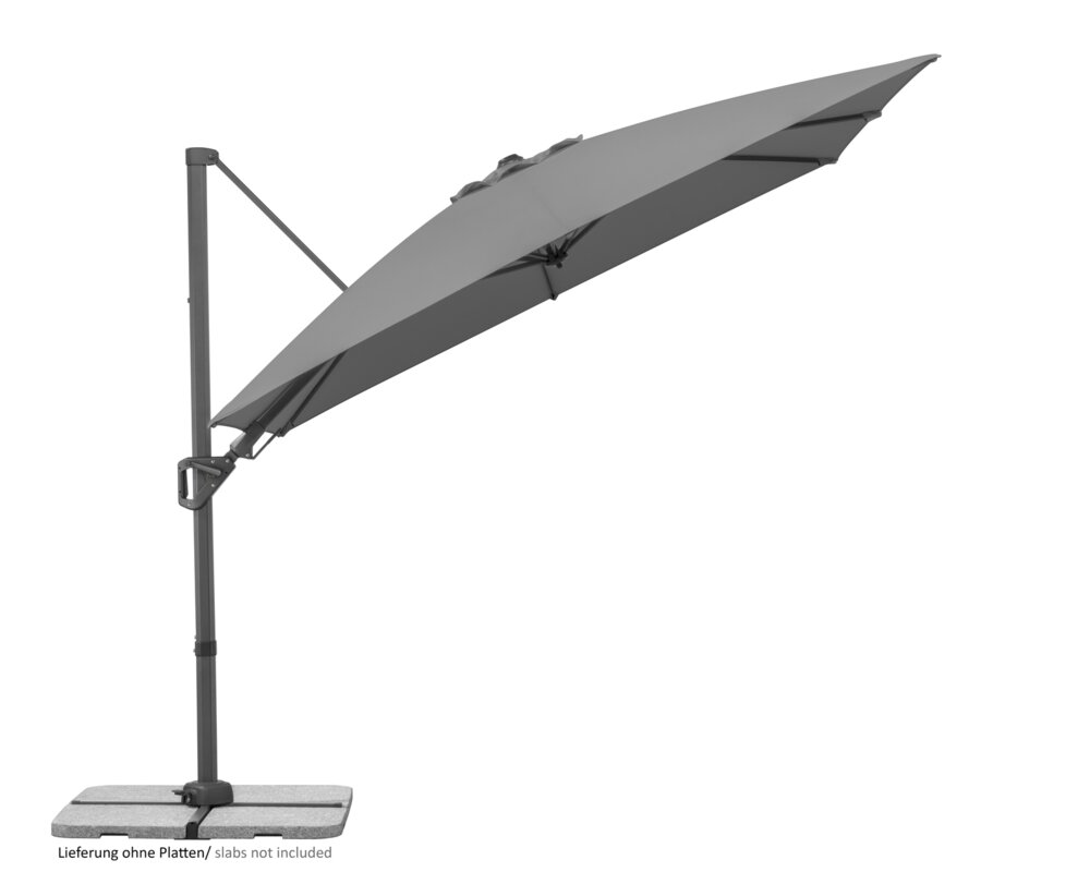 Schneider Sonnenschirm Vivasol in Anthrazit, 270x270 cm, geneigt, auf weißem Hintergrund.
