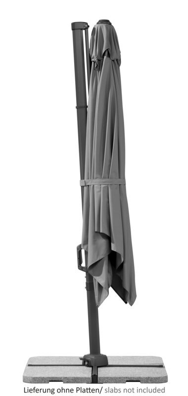 Schneider Sonnenschirm Vivasol in Anthrazit, 300x300 cm, geschlossen, auf weißem Hintergrund.