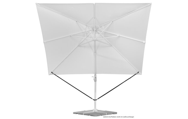 Schneider Windsicherung als Zubehör für Ampelschirme – Verbindung zwischen Bespannung und Mast wird veranschaulicht. Reduziert Bewegung bei Wind und erhöht die Stabilität insbesondere bei geneigtem Schirmdach.