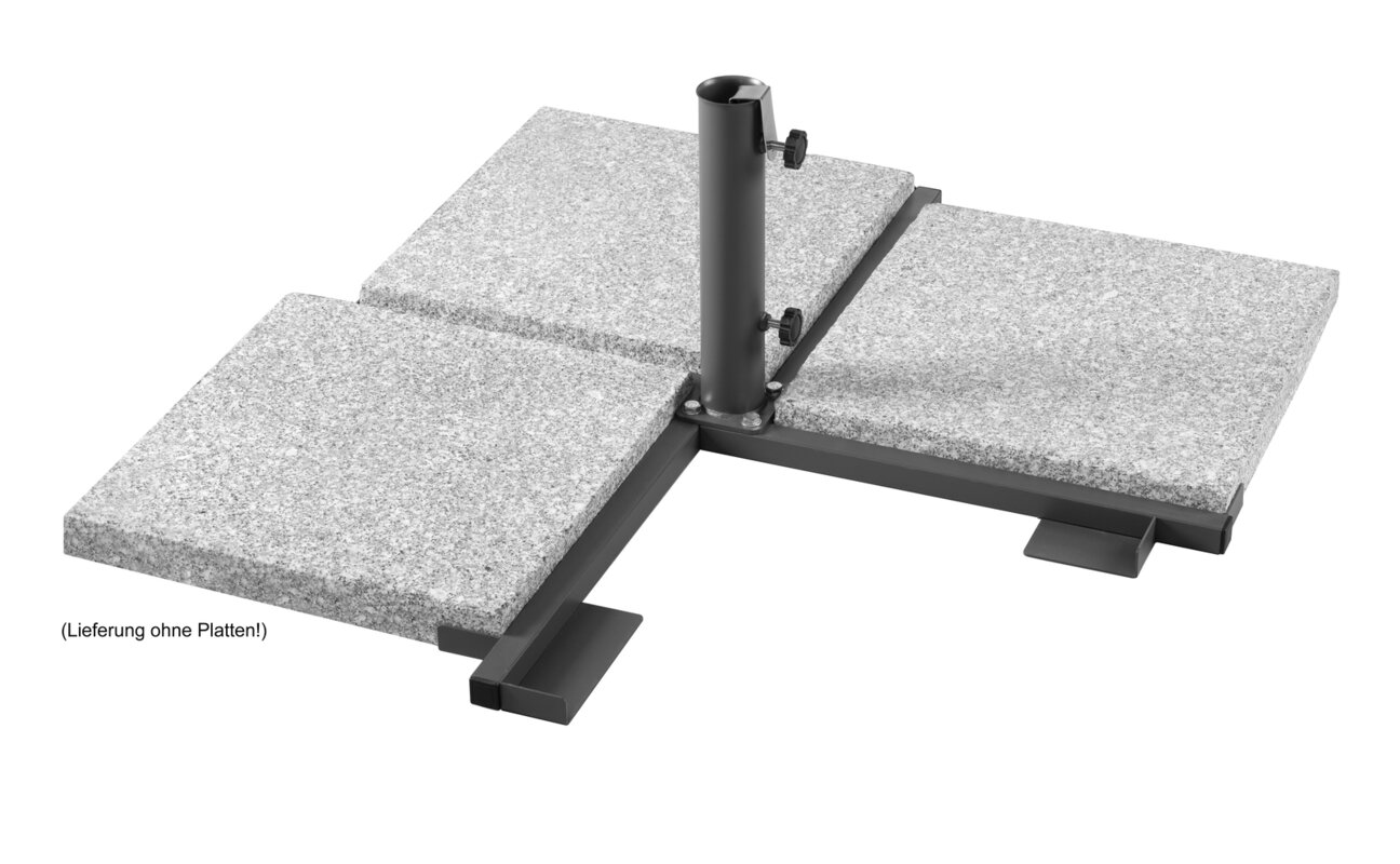 Panel support plus for large parasols up to 400 cm Ø – especially sturdy, easy to assemble, suitable for parasol poles with a diameter of 38–50 mm and can be weighted with standard paving slabs.