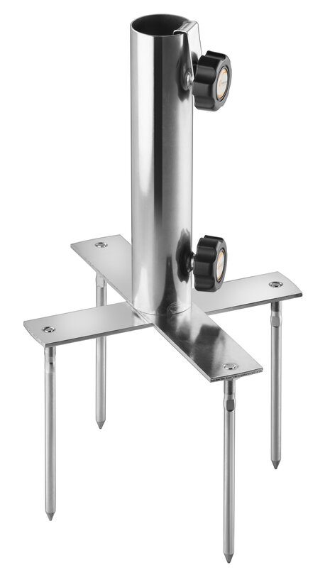 Schneider Rasen-Vierzack - Schrimständer aus galvanisch verzinktem Stahl für Ø 25–38 mm, passend für Sonnenschirme bis Ø 300 cm. Schneider Rasen-Vierzack aus galvanisch verzinktem Stahl, zerlegt geliefert – idealer Schirmständer für Schirmstöcke mit 25–38 mm Durchmesser, geeignet für Sonnenschirme bis 300 cm Durchmesser.